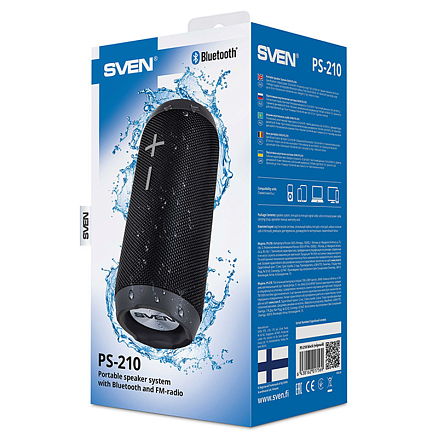 Портативная колонка Sven PS-210 с защитой от воды, FM-радио, USB и поддержкой MicroSD карт черная
