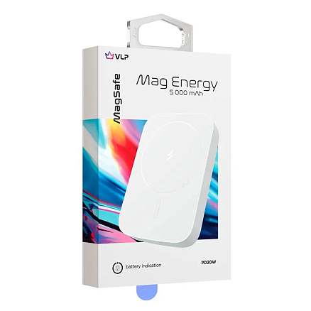 Внешний аккумулятор VLP Mag Energy с беспроводной зарядкой MagSafe 5000мАч 15Вт белый