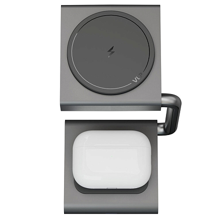 Беспроводная зарядка MagSafe 2-в-1 для телефона и наушников 15W 3A VLP Zen Charger (быстрая зарядка) серая