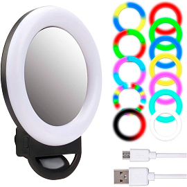Кольцевая лампа-подсветка для селфи на телефон с режимом RGB AL20 черная