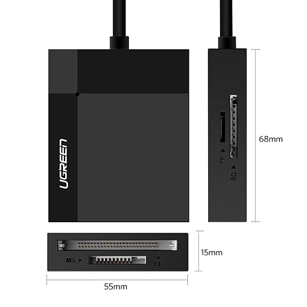  Картридер USB 3.0 универсальный длина 50 см Ugreen CR125 черный
