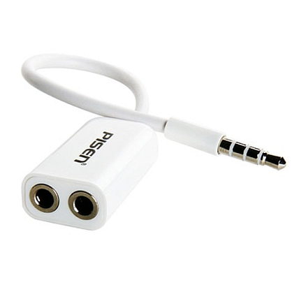 Разветвитель наушников на 2 разъема фирменный Pisen (Пайсен) белый