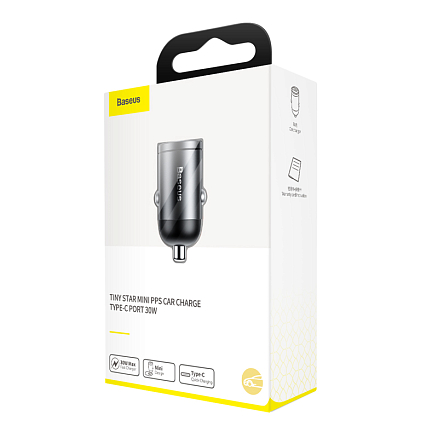 Зарядное устройство автомобильное Type-C 5А 30W Baseus Tiny Star Mini PPS (быстрая зарядка PD 3.0, QC 3.0) серое