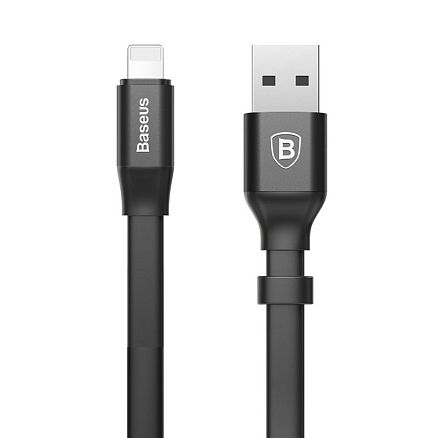 Кабель USB - Lightning для зарядки iPhone 23 см 2А плоский Baseus Portable черный