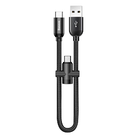Кабель USB - Type-C + переходник на MicroUSB для зарядки 23 см 2.4А плетеный Baseus U-Shaped черный