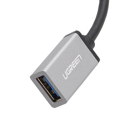 Переходник Type-C - USB 3.0 (папа - мама) хост OTG 16 см Ugreen US203 черно-серый