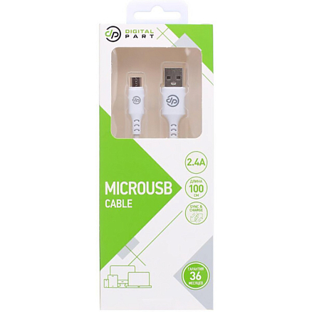 Кабель USB - MicroUSB для зарядки 1 м 2.4A Digitalpart MC-307 белый
