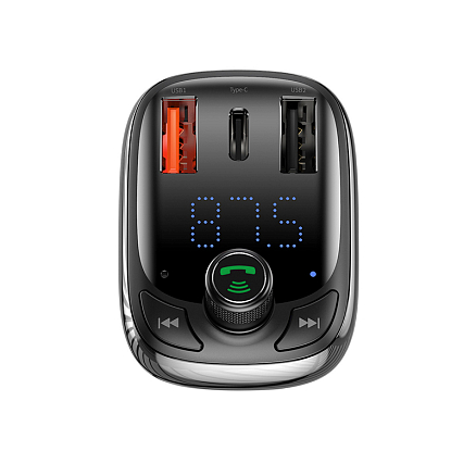 FM модулятор (трансмиттер) автомобильный Baseus S-13 с громкой связью, двумя USB (5A, Q.C 4.0) для зарядки и Type-C (PD 3.0) черный