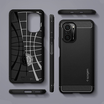 Чехол для Xiaomi Mi 11i, Poco F3 гелевый Spigen Rugged Armor черный