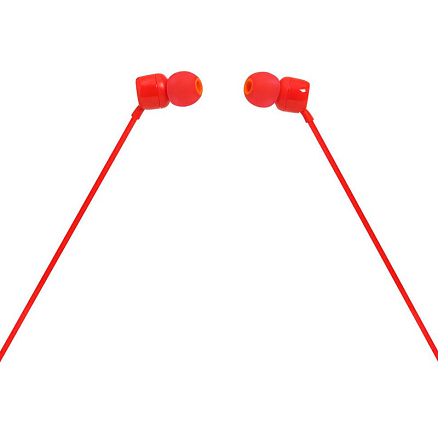 Наушники JBL Tune 110 вакуумные с микрофоном и плоским проводом красные