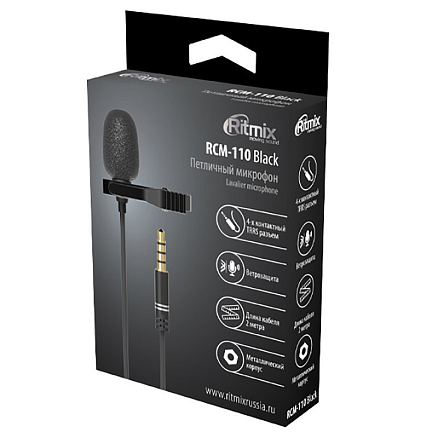 Микрофон петличный Ritmix RCM-110 в разъем 3,5 мм черный
