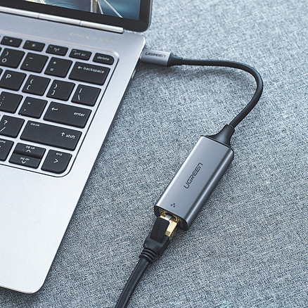 Переходник Type-C - Gigabit Ethernet длина 10 см Ugreen CM199 серый