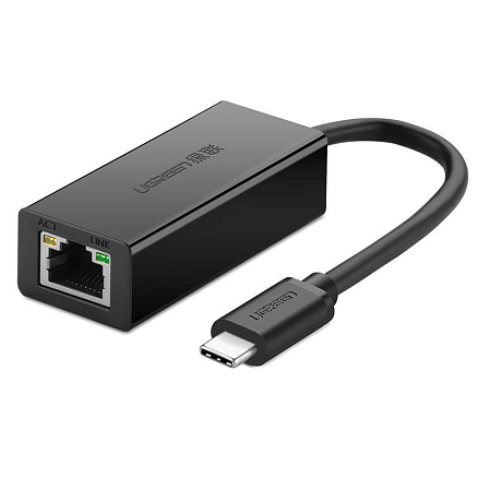 Переходник Type-C  - Ethernet RJ45 (папа - мама) с кабелем Ugreen 30287 черный