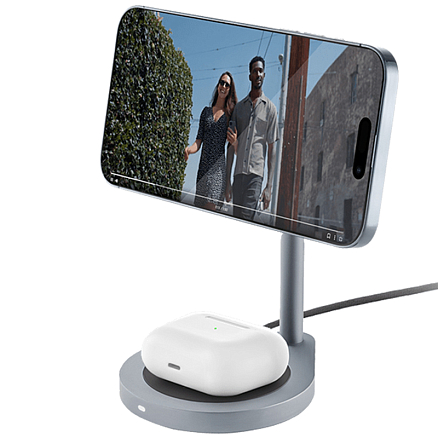 Беспроводная зарядка 2-в-1 MagSafe для iPhone и AirPods 15W uBear Stage серая