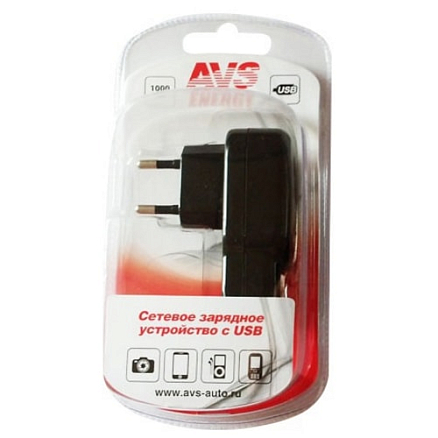 Зарядное устройство сетевое с USB входом 1А AVS UT-81 черное