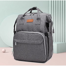 Рюкзак (сумка) Ankommling LD47 для мамы с мини кроваткой и отделением для бутылочек серый