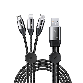 Кабель USB - MicroUSB, Lightning, Type-C 1 м 3.5A c магнитом Baseus Car черный