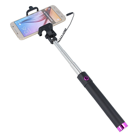 Монопод (палка для селфи) в разъем для наушников с кнопкой Forever JMP-100 черно-розовый