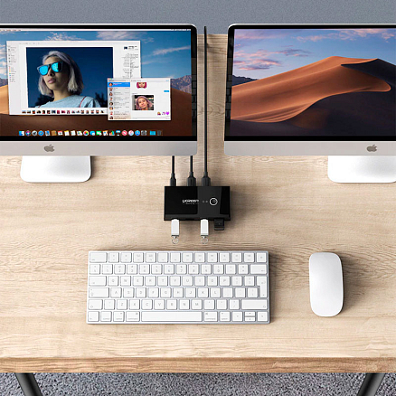 USB 3.0 Switch 2х4 порта (2 USB входа на 4 USB выхода) Ugreen US216 с питанием MicroUSB черный