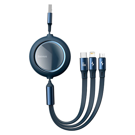 Кабель USB - MicroUSB, Lightning, Type-C для зарядки 1,2 м 3.5А плоский Baseus Bright Mirror синий