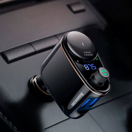 FM модулятор (трансмиттер) автомобильный с громкой связью и USB для зарядки Baseus CCALL-RH01 черный