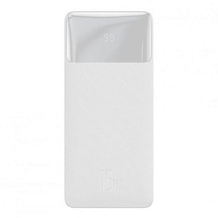 Внешний аккумулятор Baseus Bipow Digital с дисплеем 20000мАч (USB, Type-C, ток 3А, быстрая зарядка PD, QC 3.0, 15Вт) белый