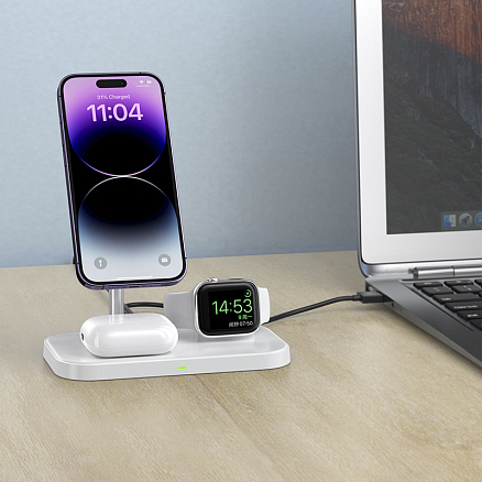 Беспроводная зарядка 3-в-1 MagSafe для телефона, Apple Watch и AirPods 22.5W TFN MagStand QI28 белая