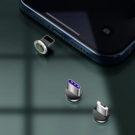 Кабель USB - MicroUSB, Lightning, Type-C 1 м 5А 40W магнитный плетеный Baseus Zinc (быстрая зарядка) черно-серый