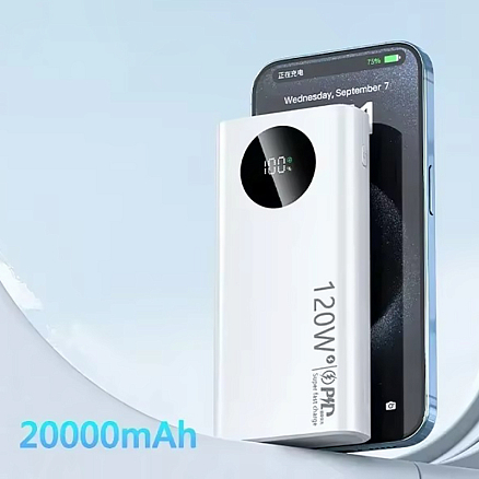 Внешний аккумулятор K30 с дисплеем 20000мАч (2 x USB, Type-C, microUSB, быстрая зарядка, 22.5Вт) белый