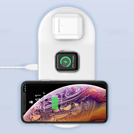Беспроводная зарядка 3-в-1 для телефона, Apple Watch, наушников Baseus Smart (быстрая зарядка) белая
