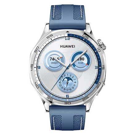 Умные часы Huawei Watch GT 5 46 мм с синим силиконовым ремешком серебристые