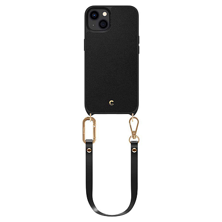 Чехол для iPhone 13 кожаный с ремешком Spigen Cyrill Classic Charm черный