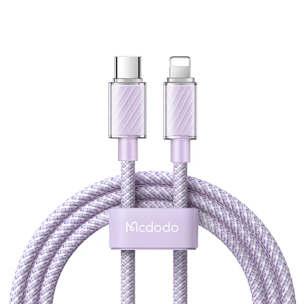 Кабель Type-C - Lightning для зарядки 1,2 м 3А 36W плетеный McDodo CA-3662 (быстрая зарядка PD) фиолетовый