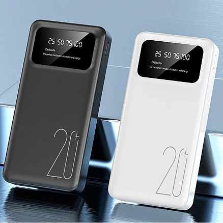 Внешний аккумулятор T106 с дисплеем 20000мАч (2 x USB, Type-C, microUSB) белый