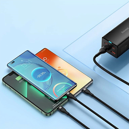 Кабель USB - MicroUSB, Lightning, Type-C 1,2 м 2.4A 100W плетеный Baseus Flash Series черный