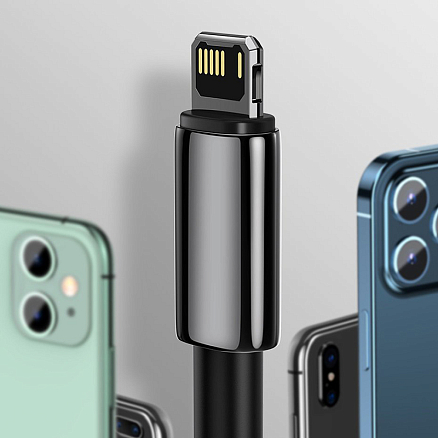 Кабель USB - Lightning для зарядки iPhone 2 м 2.4А плетеный Baseus Tungsten Gold черный
