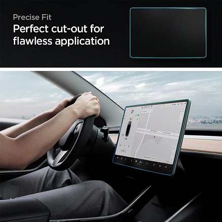Защитное стекло для экрана мультимедиа системы автомобиля Tesla Model 3, Model Y Spigen EZ FIT прозрачное