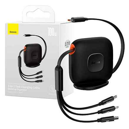 Кабель Type-C - MicroUSB, Lightning, Type-C 1,7 м 3.5A 100W Baseus Traction Series черный