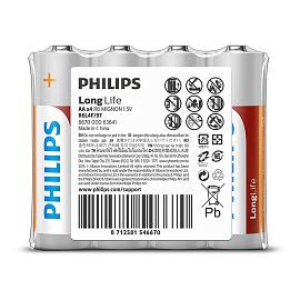 Батарейка LR6 (пальчиковая большая AA) Philips Longlife Zinc R6L4F/97 упаковка 4 шт.