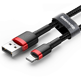 Кабель USB - Lightning для зарядки iPhone 2 м 1.5A плетеный Baseus Kevlar черно-красный