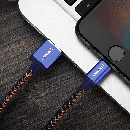 Кабель USB - Lightning для зарядки iPhone 1,5 м 2.4А MFi джинсовый Ugreen US247 синий
