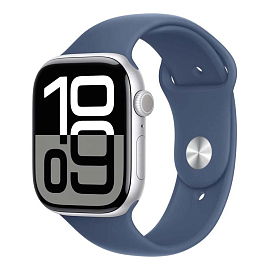 Умные часы Apple Watch 10 46 мм с синим силиконовым ремешком S/M алюминиевые серебристые