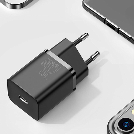 Зарядное устройство сетевое Type-C 20W с кабелем Lightning Baseus Super Si TZCCSUP-B01 (быстрая зарядка PD) черное