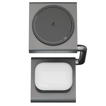 Беспроводная зарядка MagSafe 2-в-1 для телефона и наушников 15W 3A VLP Zen Charger (быстрая зарядка) серая