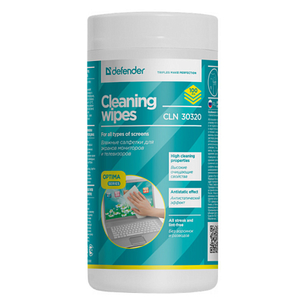 Салфетки для чистки дисплеев Defender CLN 30320 Optima в тубе 100 шт.