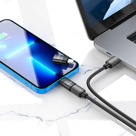 Переходник Lightning - USB Type-C (папа - мама) Hoco UA17 черный