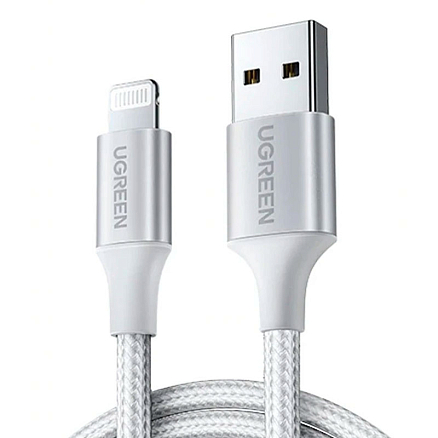 Кабель USB - Lightning для зарядки iPhone 1 м 2.4А MFi плетеный Ugreen US291 серебристый