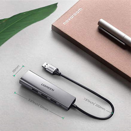 USB 3.0 HUB (разветвитель) на 3 порта + Gigabit Ethernet Ugreen CM266 с питанием MicroUSB черный