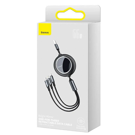 Кабель USB - MicroUSB, Lightning, Type-C для зарядки 1,2 м 3.5А плоский Baseus Bright Mirror черный