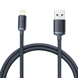 Кабель USB - Lightning для зарядки iPhone 2 м 2.4А плетеный Baseus Crystal Shine черный